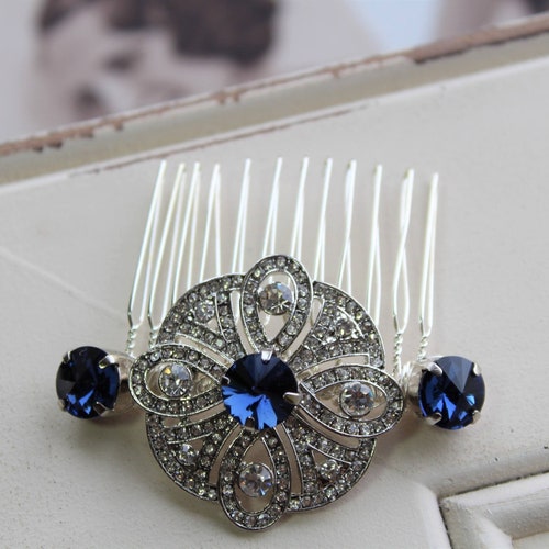 Sapphire Blue Art Deco Hair Comb Wedding Hair Comb Vintage Etsy UK