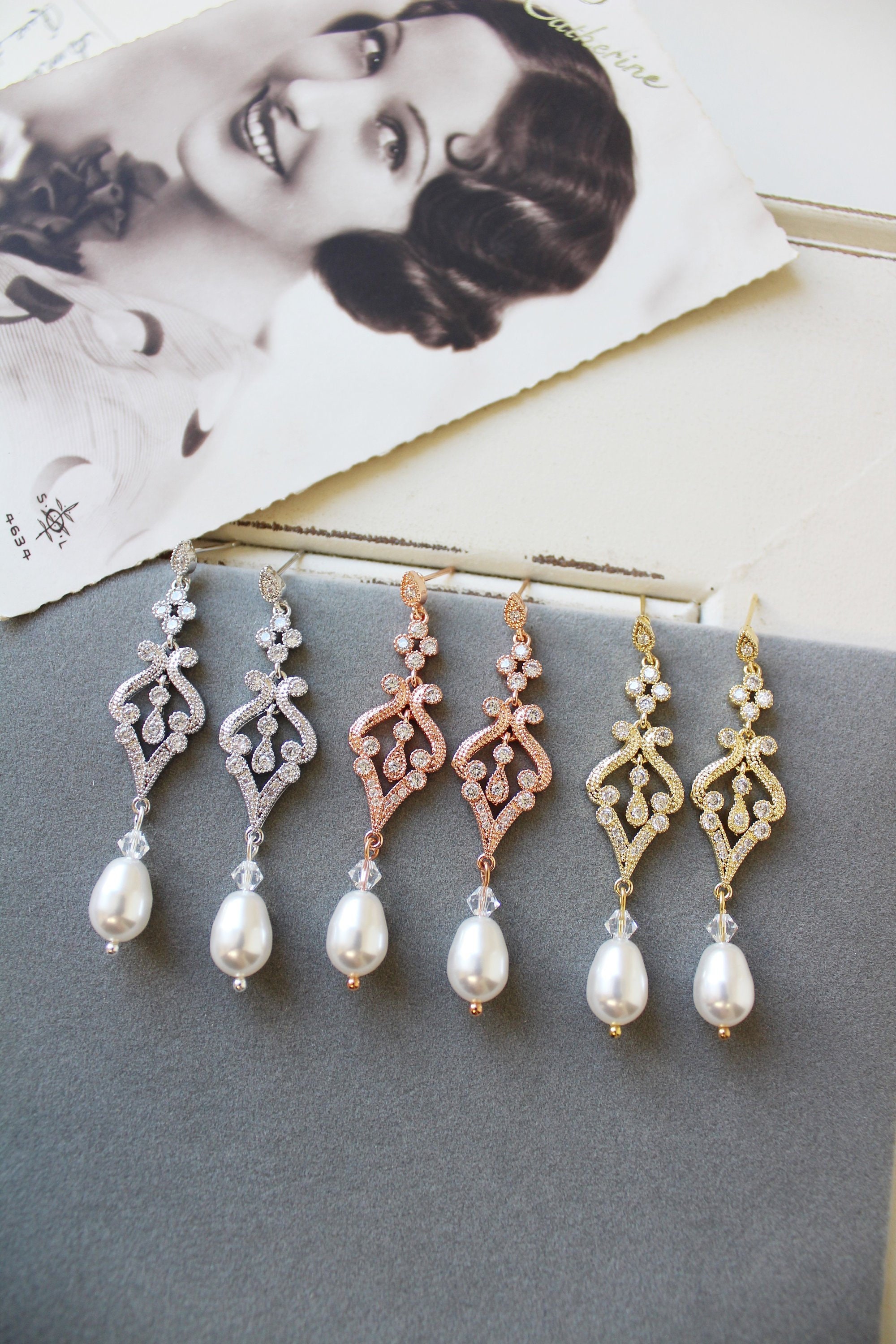 Art Deco Earrings Vintage Style Crystal Pearl Earrings | Etsy