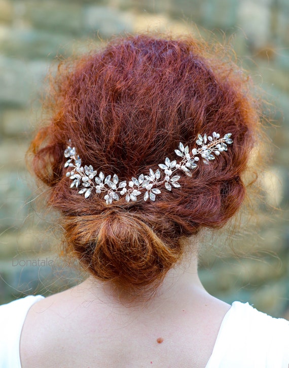 Rose Gold Bridal Hair Comb: Freshwater Pearl Leaf Wedding  display picture 3
