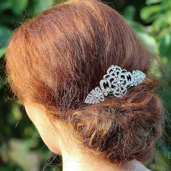 Art Deco Crystal Bridal Hair Comb Art Deco Rhodium Plated Wedding Hair Comb main image 4