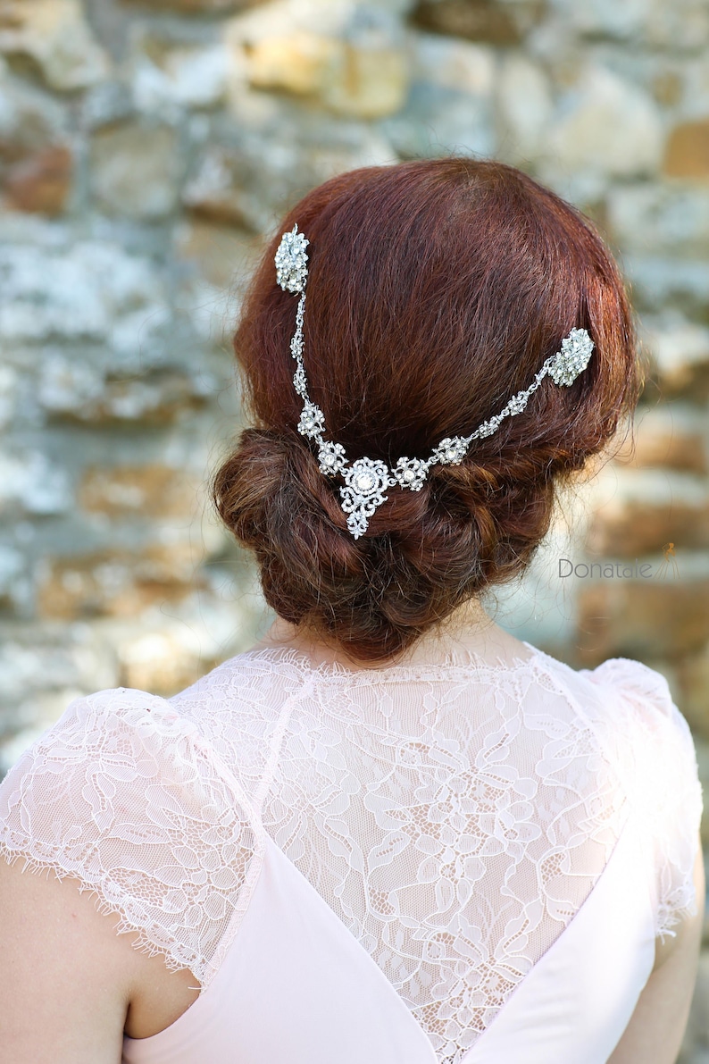 Silver Art Deco Hair Chain, Bridal headpiece Vintage Style Crystal Hair Comb, Art Deco headpiece, Bridal Hair piece, Wedding Hair accessory image 4