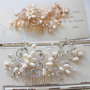 Freshwater Pearl Hair comb, Bridal Hair Comb, Bridal headpiece, Vintage Style Wedding Hair piece Silver Wedding Hair accessory Art deco
