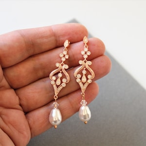 Pearl Drop Earrings ,Bridal Earrings, Wedding Earrings, Vintage Style Art deco Earrings ,Wedding Jewelry, Great Gatsby , 1920s  earrings