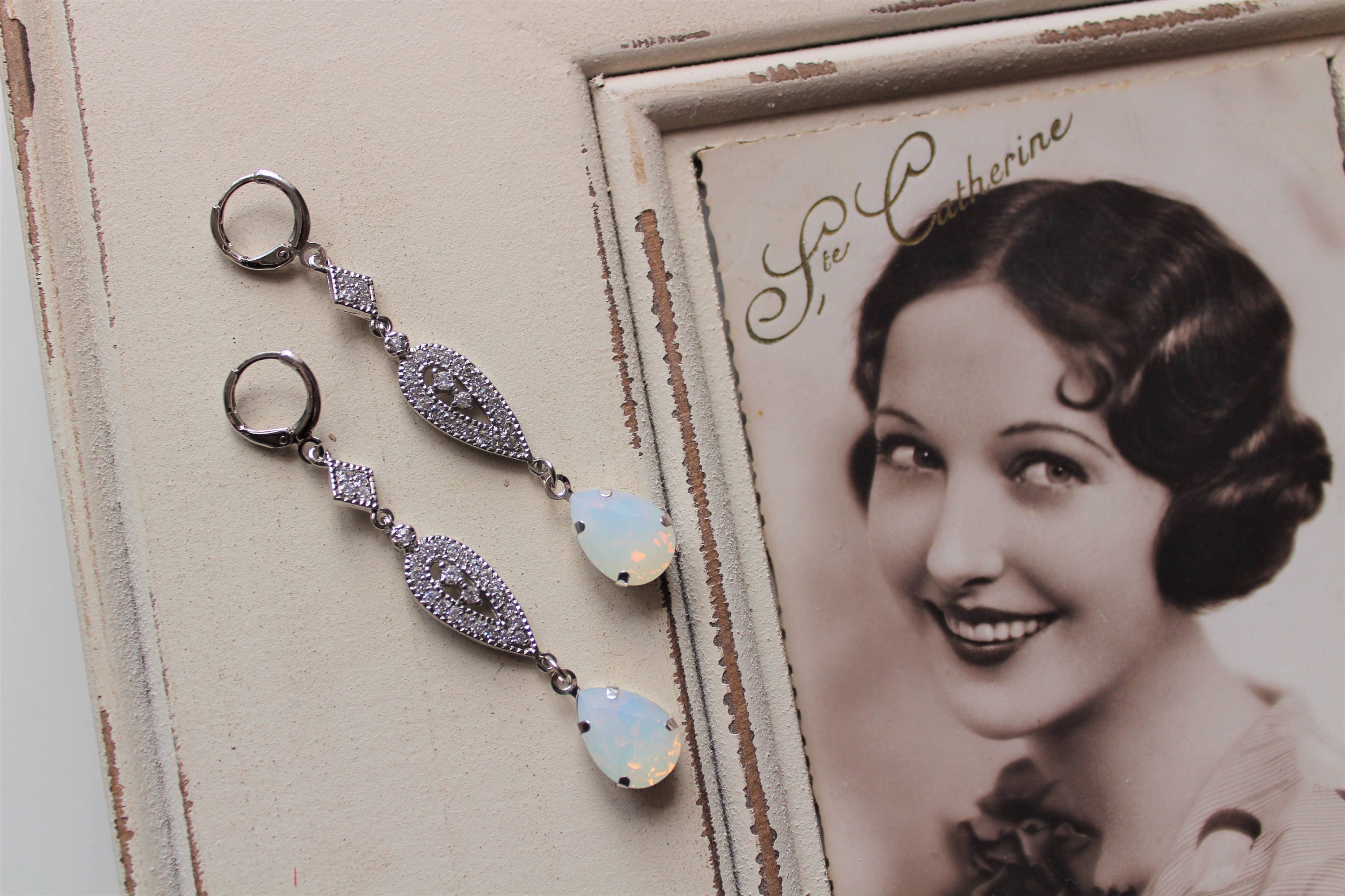 Sapphire Blue Art Deco Earrings Vintage Style Crystal Earrings Etsy