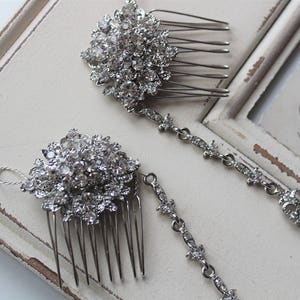 Silver Art Deco Hair Chain, Bridal headpiece Vintage Style Crystal Hair Comb, Art Deco headpiece, Bridal Hair piece, Wedding Hair accessory image 6