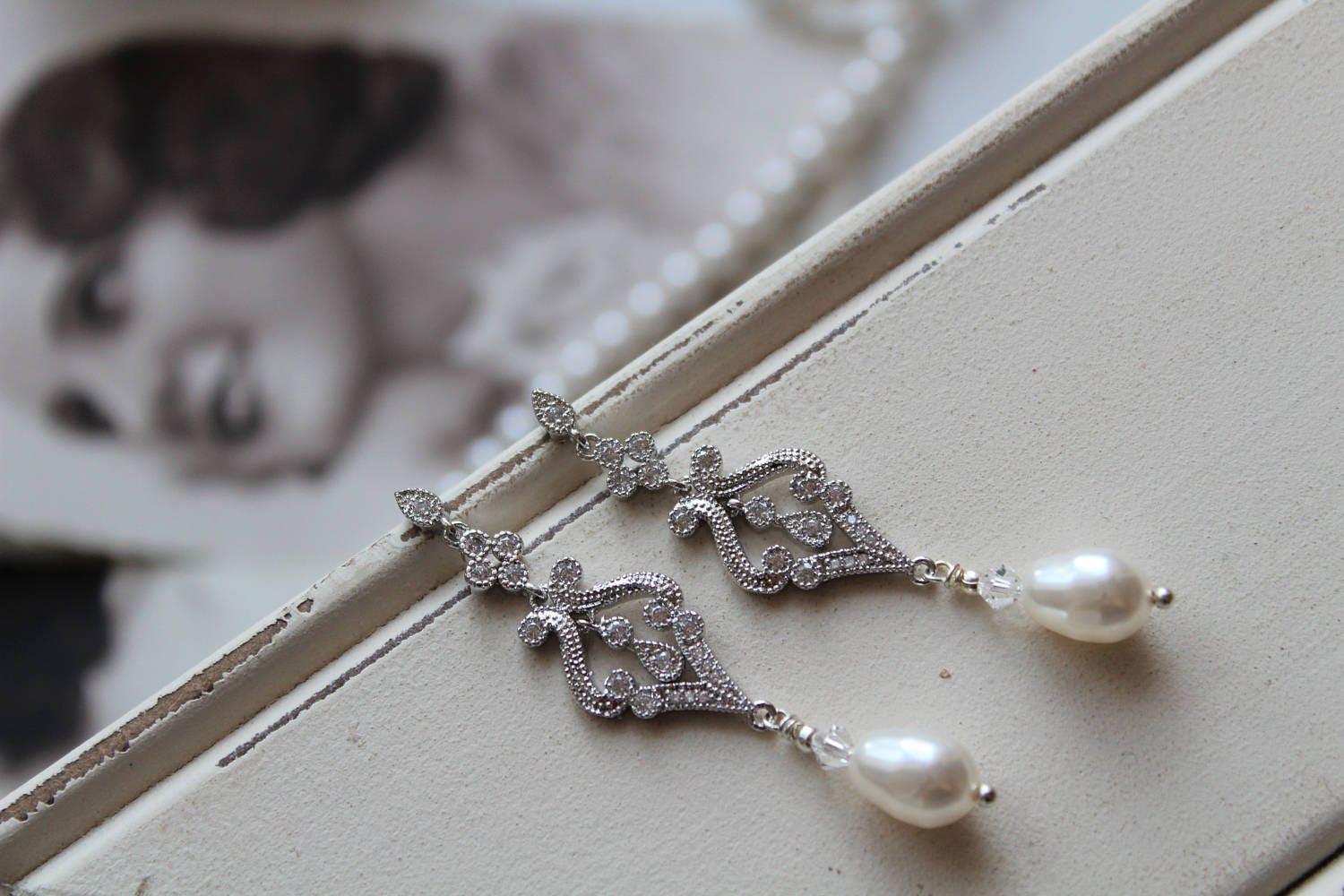 Art Deco Earrings Vintage Style Crystal Pearl Earrings Etsy