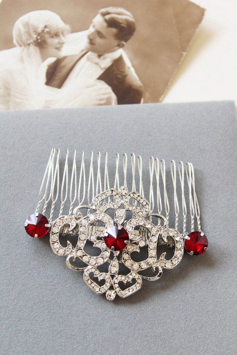 Red Wedding Hair Comb Bridal Hair Comb Art Deco Hair Comb Etsy UK