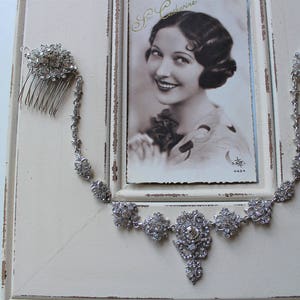 Silver Art Deco Hair Chain, Bridal headpiece Vintage Style Crystal Hair Comb, Art Deco headpiece, Bridal Hair piece, Wedding Hair accessory image 2