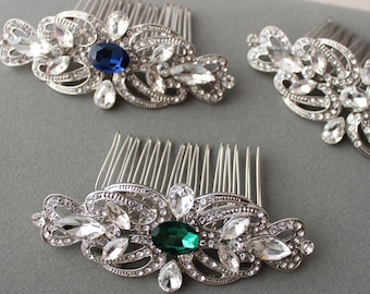 Emerald Art Deco Hair Comb, Bridal Hair Comb, 1920s Crystal Hair Comb, Art Deco headpiece, Wedding Headpiece for bride , rhinestone hair