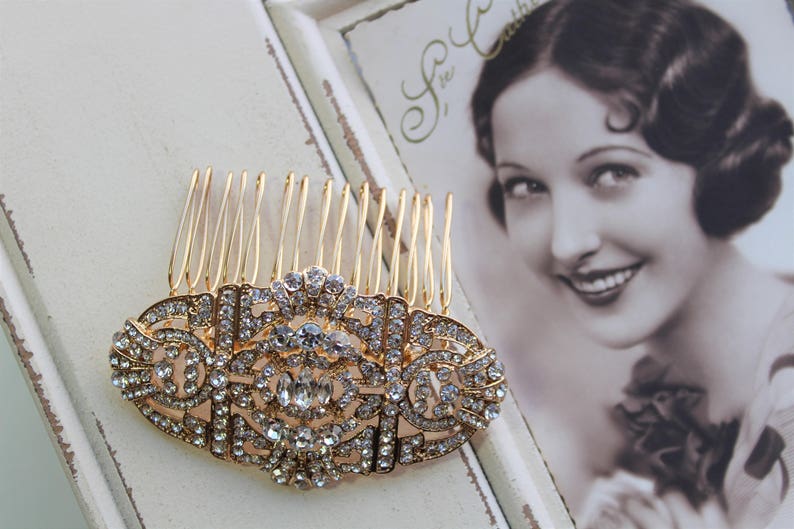 Wedding Hair comb Gold Art Deco Hair comb Bridal Hair comb Wedding Hair piece Bridal Hair Accessory Silver Crystal Wedding Hair Accessory