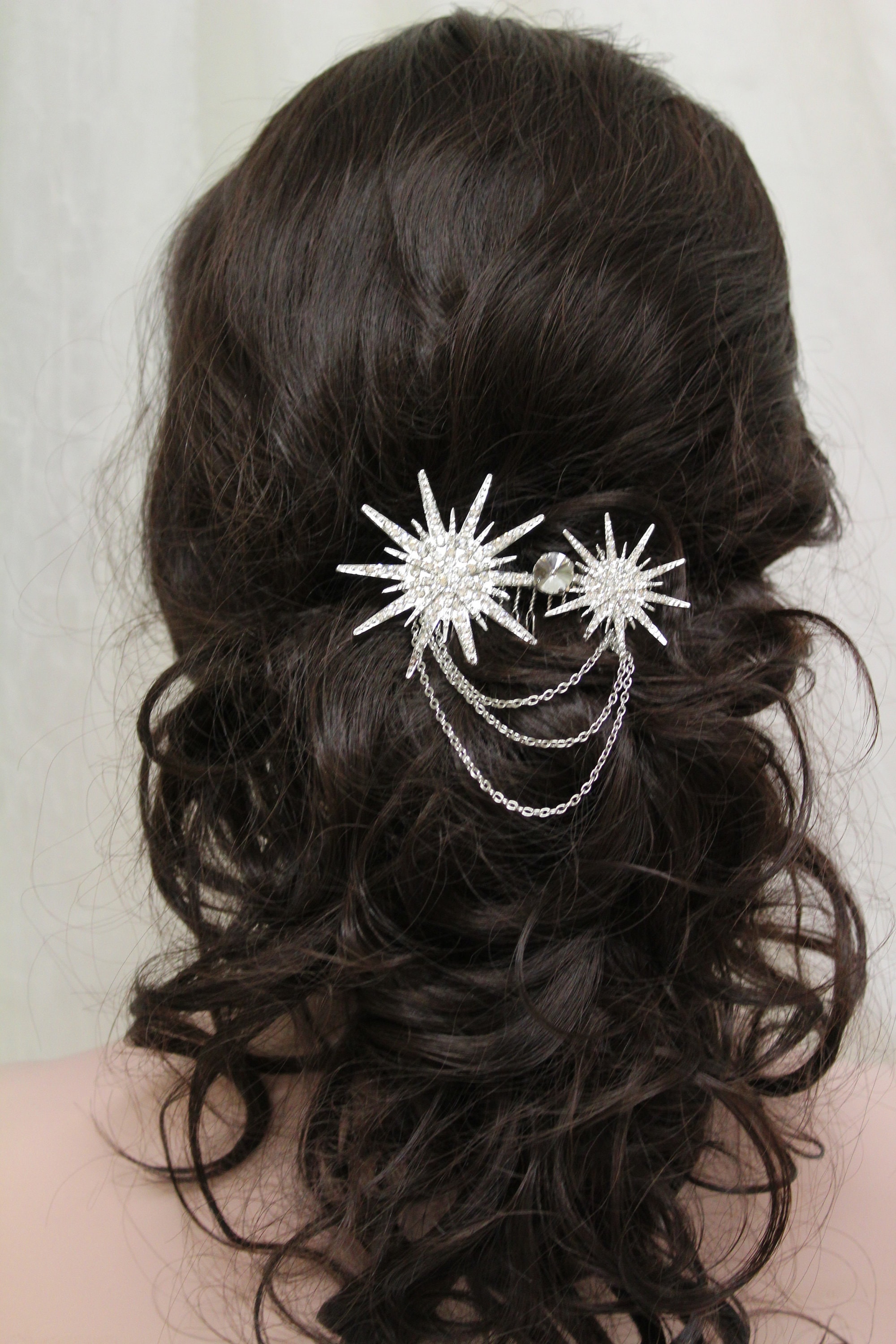Silver Starburst Bridal Hair Comb: Celestial Star Crystal  display picture 2