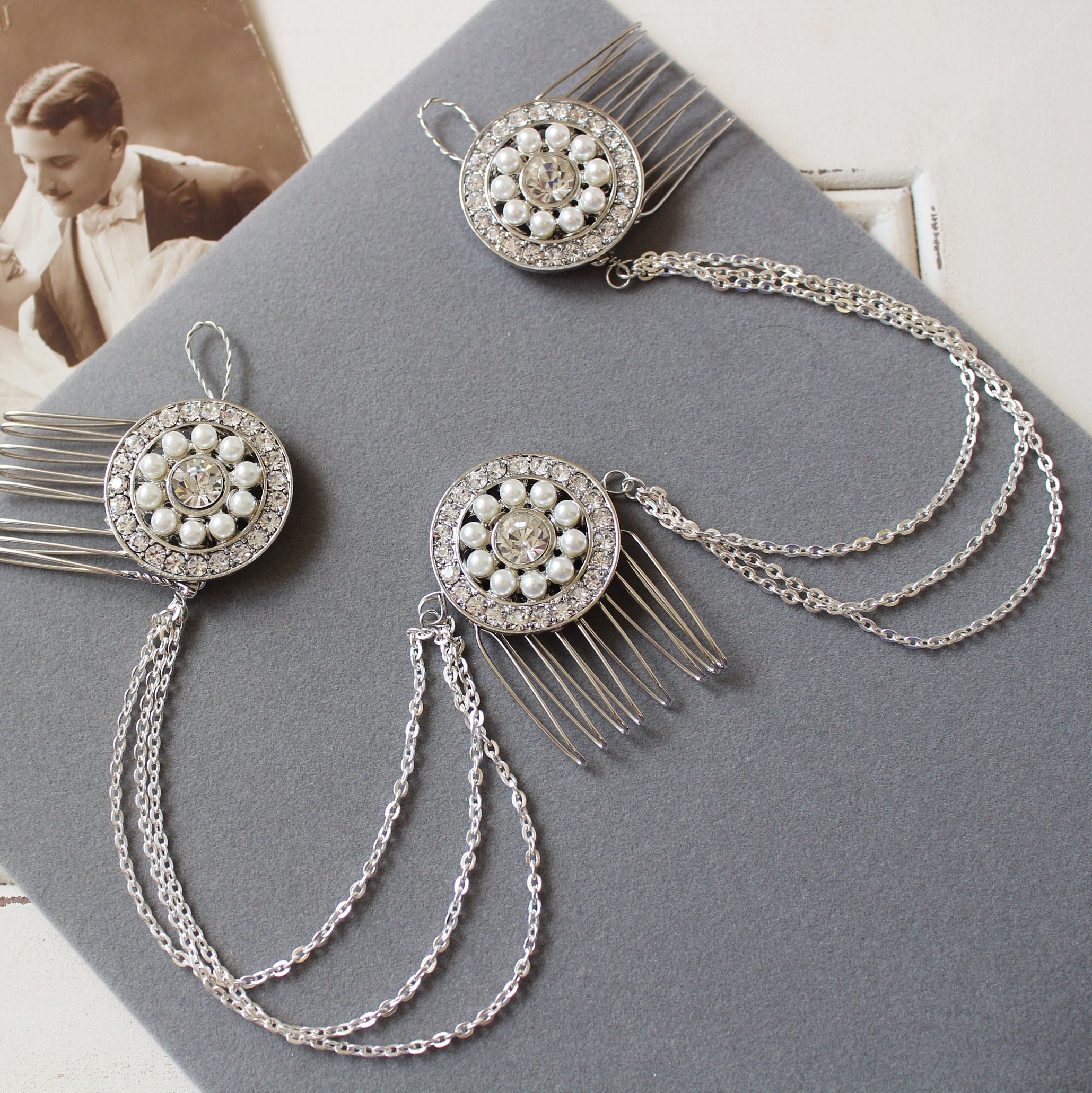 Art Deco Pearl Hair Chain