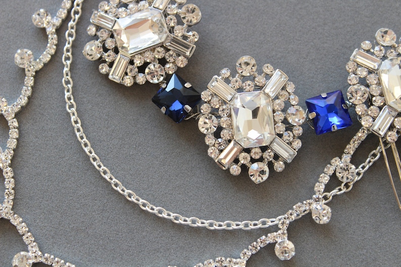Sapphire Blue Bridal Hair Chain Art Deco Head chain Bridal Etsy