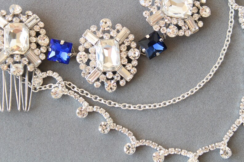 Sapphire Blue Bridal Hair Chain Art Deco Head chain Bridal Etsy
