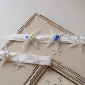 Something Blue Star Wedding Garter Set: Lace Bridal Garter With Pearls, Beach Wedding Starfish, Celestial
