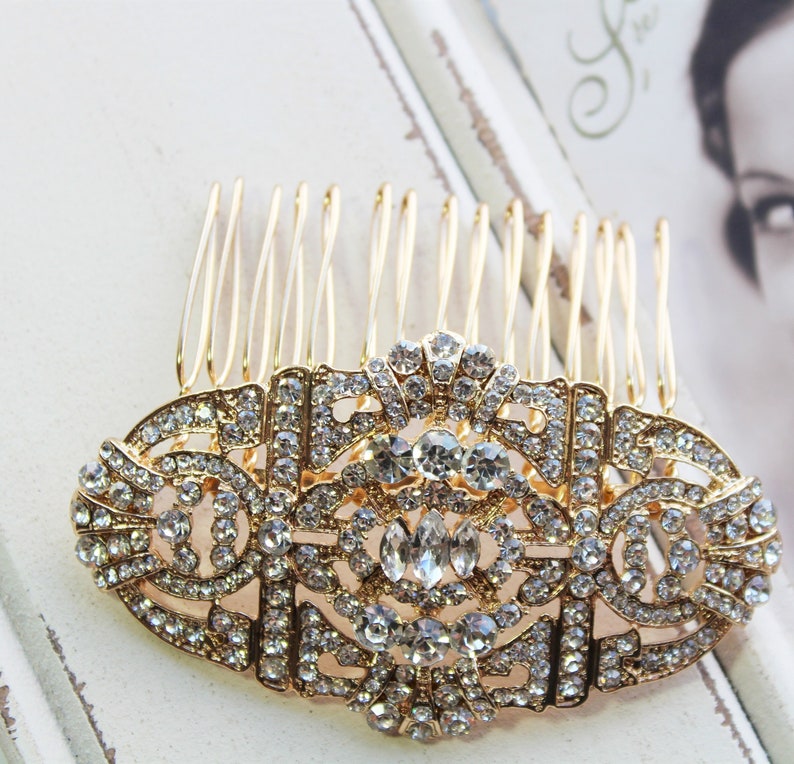 Wedding Hair comb Gold Art Deco Hair comb Bridal Hair comb Wedding Hair piece Bridal Hair Accessory Silver Crystal Wedding Hair Accessory