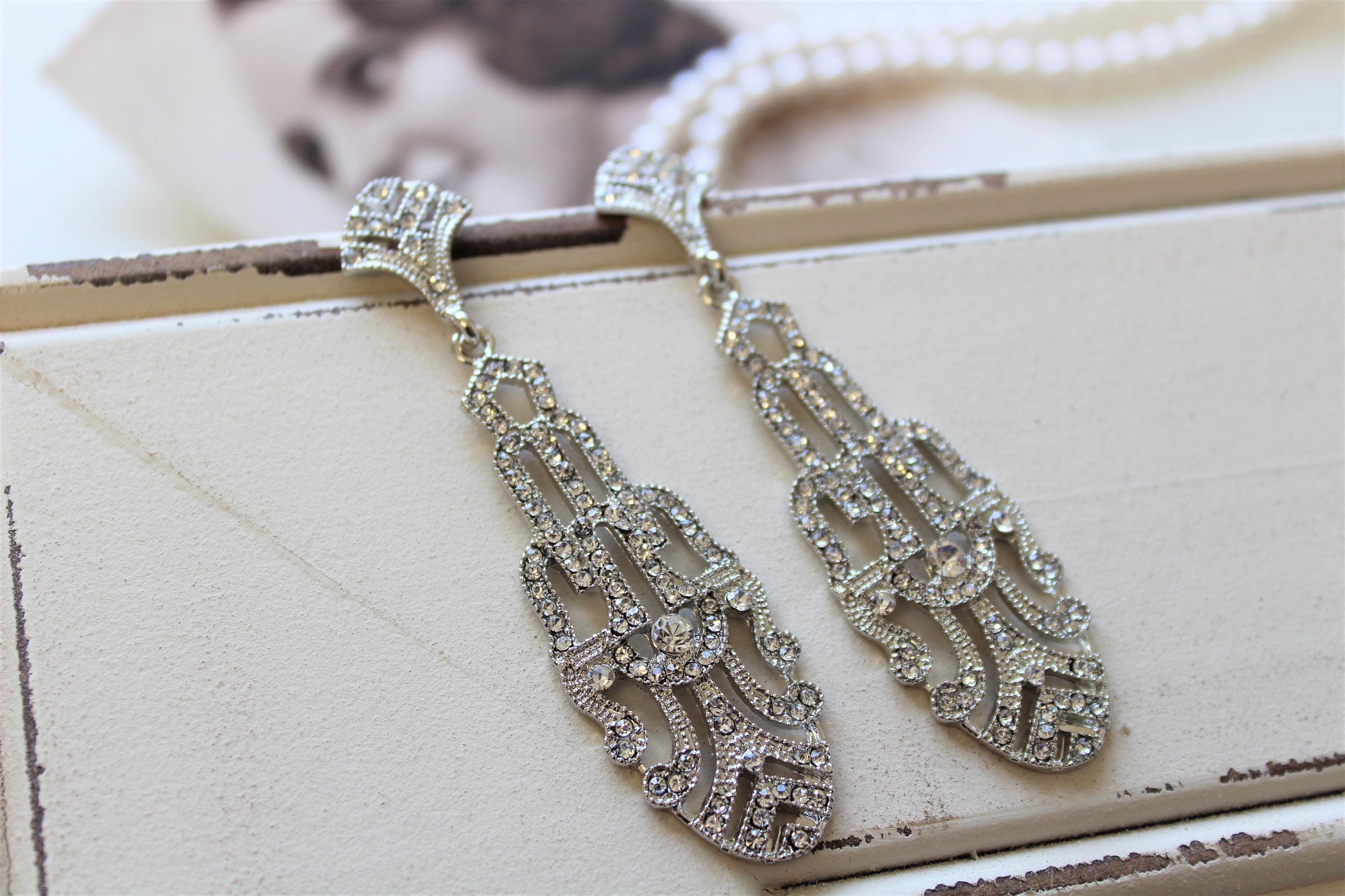 Art Deco Earrings Vintage Style Crystal Earrings Bridal Etsy UK