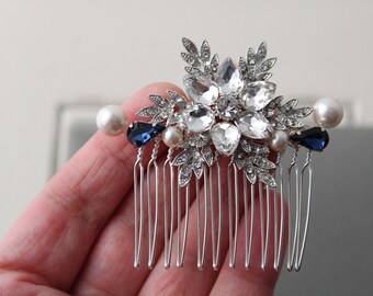 Dainty Snowflake Hair Comb, Winter Wedding Hair Comb, Blue  Crystal Pearl headpiece 1920s  Art deco Hairpiece Wedding hair accessory  UK