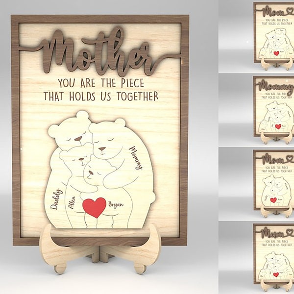 Personalized Mothers Day Puzzple Sign svg,Bear Family Puzzle SVG, Gift for Mom,Mothers Day Gifts svg, Glowforge svg files, Laser cut files