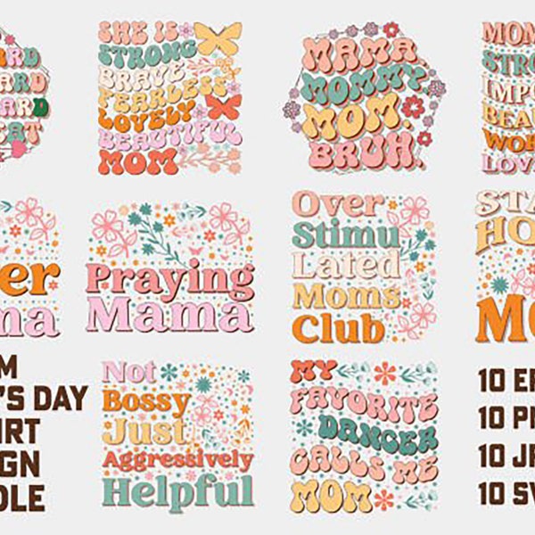 Mega Bundle Mama PNG, Mom Sublimations Bundle, Mama Trendy Pngs, Western png, Retro Tshirt Designs von The Printy Princess