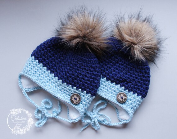 baby boy blue pom pom hat