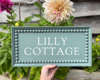 Contemporary Painted and Framed Bobbin House Name Sign | Porch Decor | House Name | Hand Painted | | Door Name | Plaque Custom