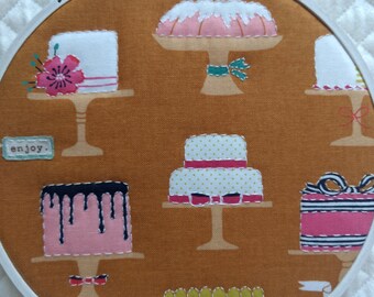 Hoop Art, Cake Hoop Art, Fabric Hoop Art, Handstitched Hoop Art, Quilted Hoop Art, Embroidery Hoop Art