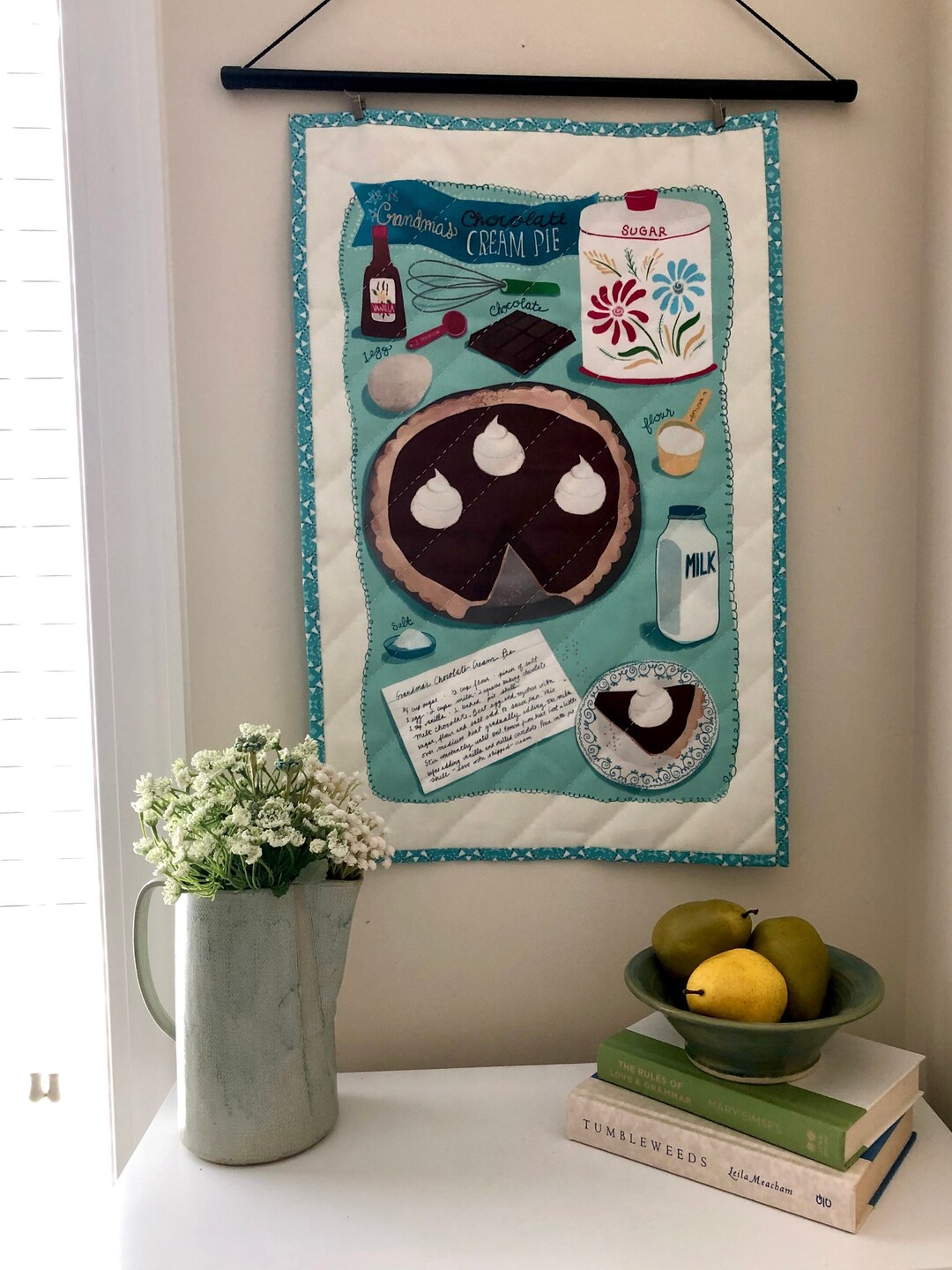 Tea Towel, Pie Tea Towel Quilt, Fabric Wall Art, Mini Quilt, Quilted