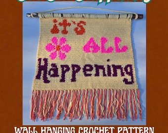 It's All Happening ALMOST FAMOUS Crochet Tapestry Pattern, 1970s Wall Hanging