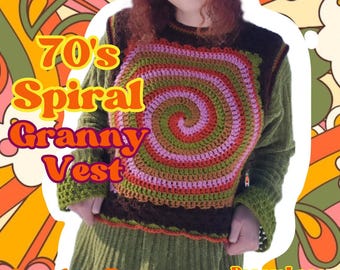 SCHEMA ALL'UNCINETTO: Gilet a spirale della nonna anni '70 / Top retrò quadrato della nonna anni '70 / Top restringibile