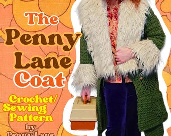 CROCHET/SEWING PATTERN: Penny Lane Coat crochet pattern | Almost Famous 70s Afghan Faux Fur coat crochet pattern