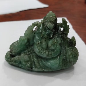 Emerald Ganesh, 548 Caret, Ganesh idols, Gemstone Sculptures Figurines , Gemstone Artifacts , Stone Statues , Hindu Diety , Hindu God Ganesh
