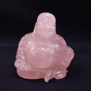 Rose quartz Gemstone Laughing buddha, crystal Happy buddha, Laughing Buddha, Carved crystal Buddha, Stone buddha, Spiritual Buddha figurine