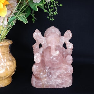 Rose quartz Ganesha, Pink Quartz Ganesha, Gemstone Ganesha, Hindu God Ganesha, Meditation Altar, Spiritual Decor, Prayer Pooja idols image 1
