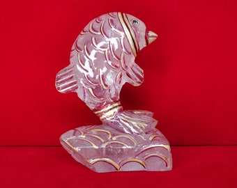 Estatua de delfín de cuarzo transparente / Escultura de pez de cristal tallada a mano / Tótem de vida marina con piedras preciosas / Animal marino