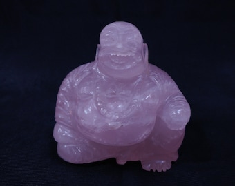 Rose quartz Laughing Buddha, Chinese buddha, Money Buddha Laughing Statue, Buddha Figure Money Amulet, Buddhist Altar Spiritual Gift