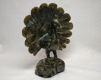 Labradorite peacock decor, Polished handmade bird, Gemstone birds, Garden ornaments, Stone animal wildlife tropical decoration Bird Decor