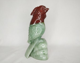 Green Jade Woodpecker Bird Statue Red Head Gemstone Figurine Stone Home Decor Display Ornament