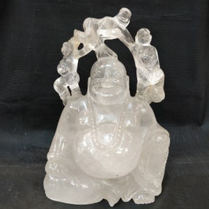 Crystal Laughing buddha, Crystal Happy buddha, Crystal Carvings, Peace Zen Buddha and Bodhisattva, Yoga meditation decor Buddhism Religious