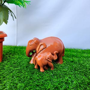 Sunstone Elephant, Mother & Baby Elephant, Handcarved Elephant, Animal Decor, Good Luck Keepsake Stone Gift, Home Office Temple Shelf decor