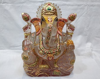 Crystal Quartz Ganesha Statue | Sphatik Lord Ganesh Idol | Prayer Altar Meditation Decor | Spiritual Gifts