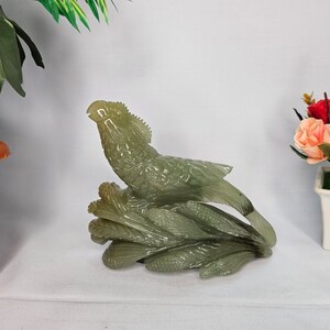 Green Jade Bird, Carved Stone Bird, Bird Figurines, Bird sculptures, Bird statues, Jade sculptures, Stone Birds, Jade Carvings, Bird Decor