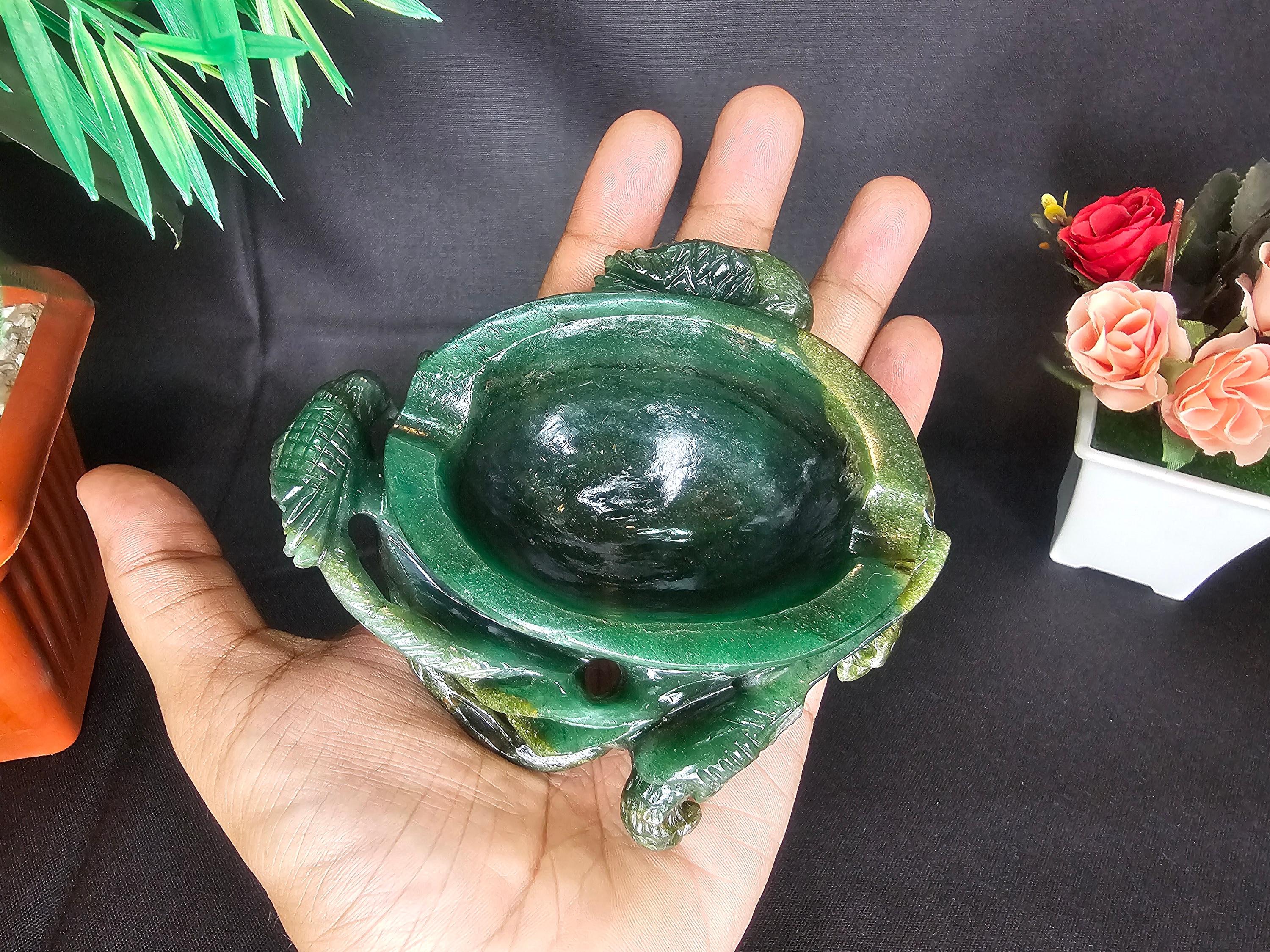 Jade Ashtray, Gemstone Ashtray, Bird Nest Shape Ashtray, Green