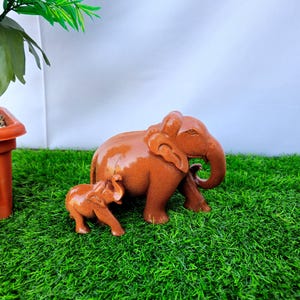 Sunstone Elephant, Mother & Baby Elephant, Handcarved Elephant, Animal Decor, Good Luck Keepsake Stone Gift, Home Office Temple Shelf decor
