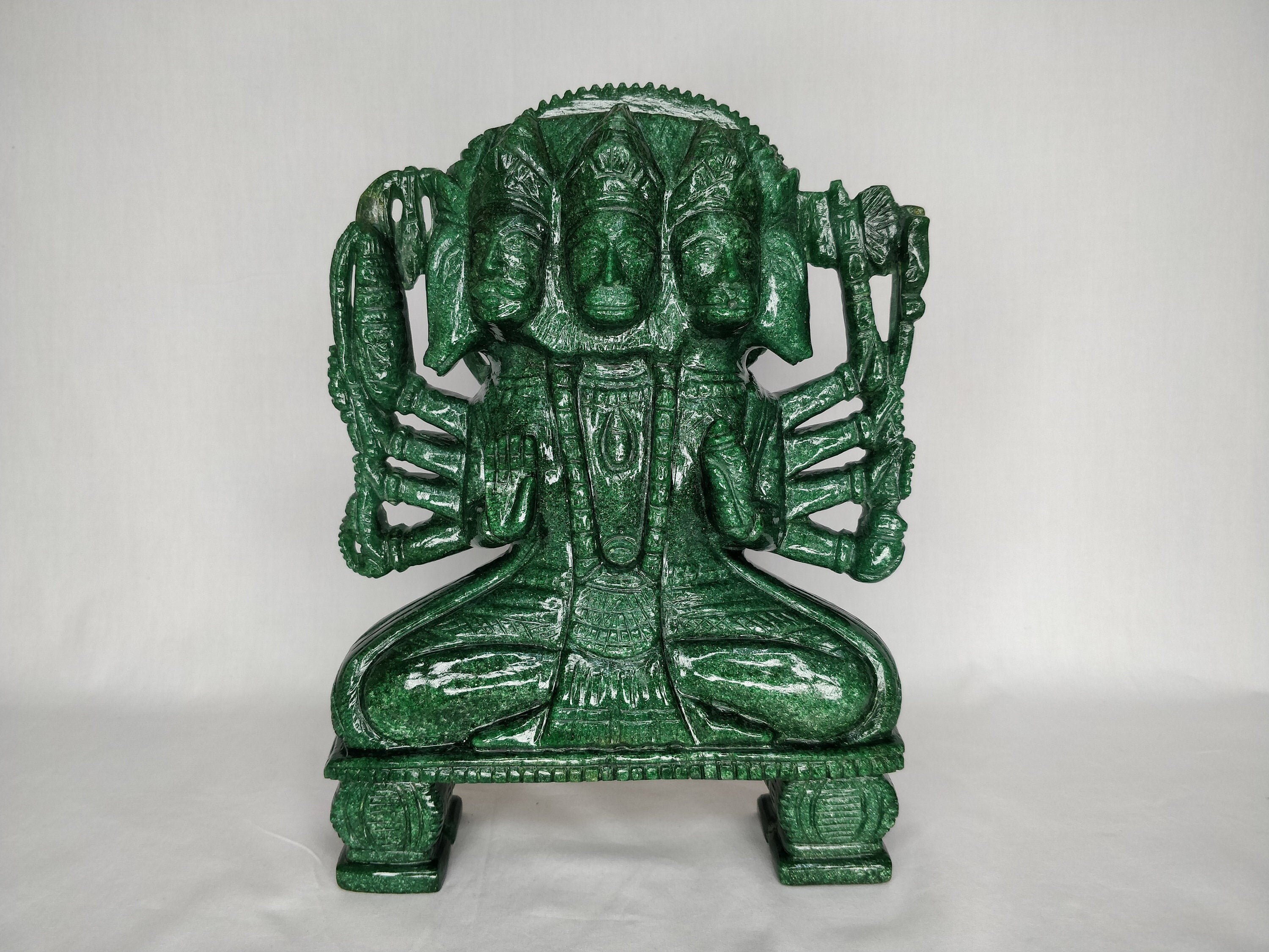 Green Jade Hanuman, Indian Monkey God, Panchmukhi Hanuman, five face Lord hanuman, Lord Bajrangbali, Spiritual Gift God idols for prayer
