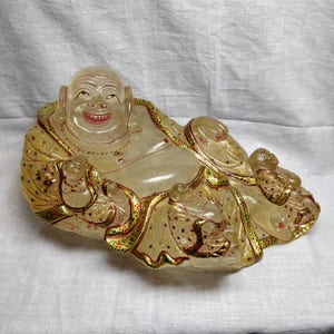 Crystal Laughing buddha, Happy buddha, Carved crystal Buddha, Stone buddha, Spiritual Buddha figurine, Peace Zen Buddha and Bodhisattva,