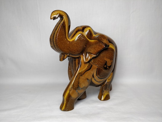 Gift for Home Gemstone Carvings Good Luck Figurine Elephant Figure Tiger Eye Elephant Tiger Eye Statue