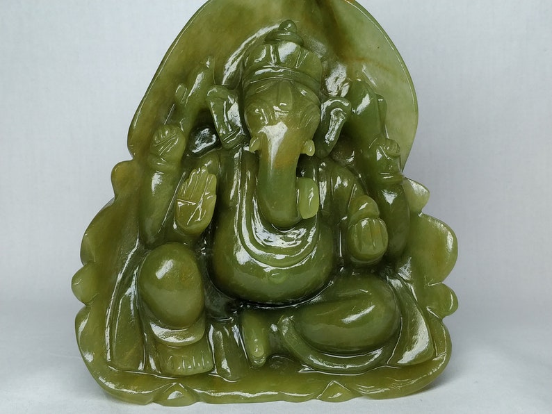 Jade Ganesha Hindu mythology art Gemstone figures Aventurine Ganesha Semiprecious stone figures Gemstone Ganesha Hindu God sculptures