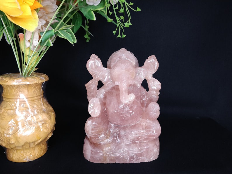 Rose quartz Ganesha, Pink Quartz Ganesha, Gemstone Ganesha, Hindu God Ganesha, Meditation Altar, Spiritual Decor, Prayer Pooja idols image 1