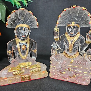 Crystal Parasnath Padmavati Pair, Sphatik Parshvanath Padmavati, Parshwanath, Sphatik Crystal Jain Tirthankaras Statues, Jainism, Jain idols